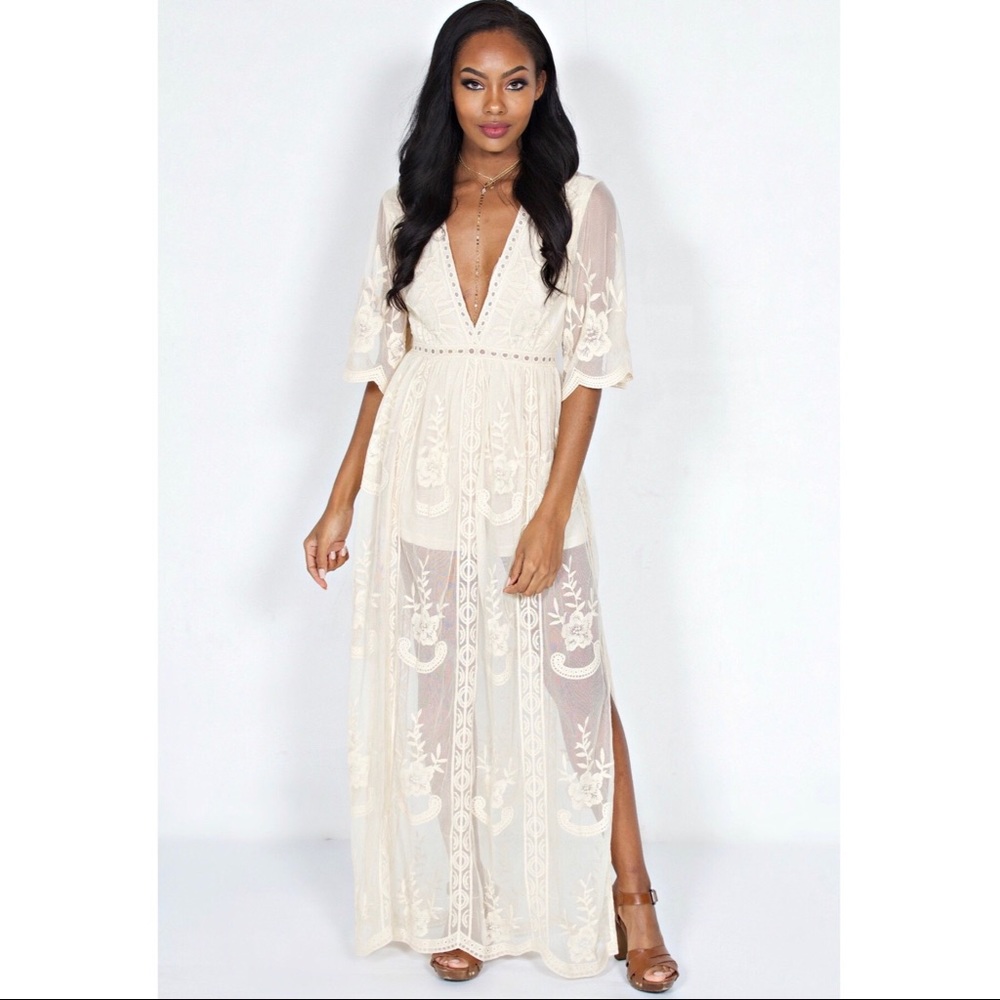 Coachella Queen Lace Romper Maxi (Natural)